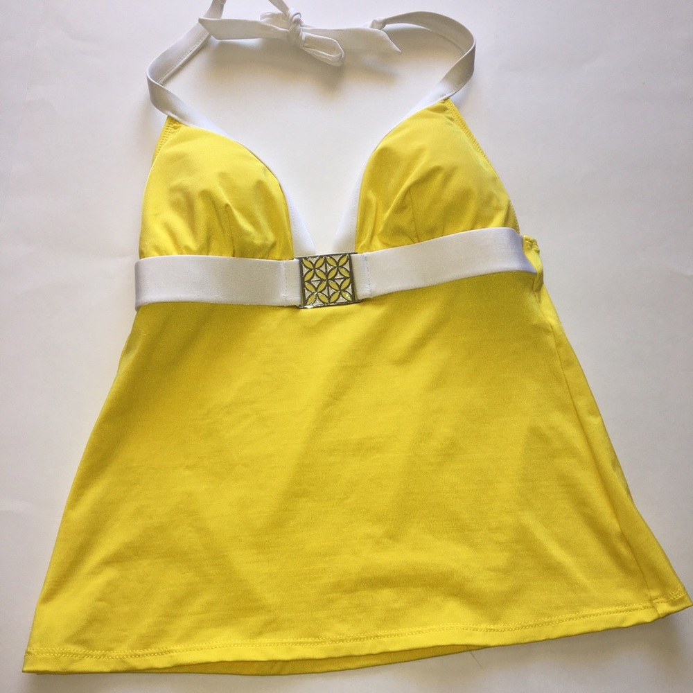 Trina Turk yellow white tankini halter top Small